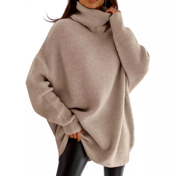 Womens Oversized Turtleneck Batwing Sleeve Knit Pullover