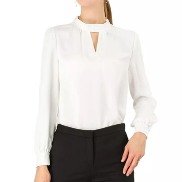 Womens Stand Collar Keyhole Bell Long Sleeve Chiffon Blouse